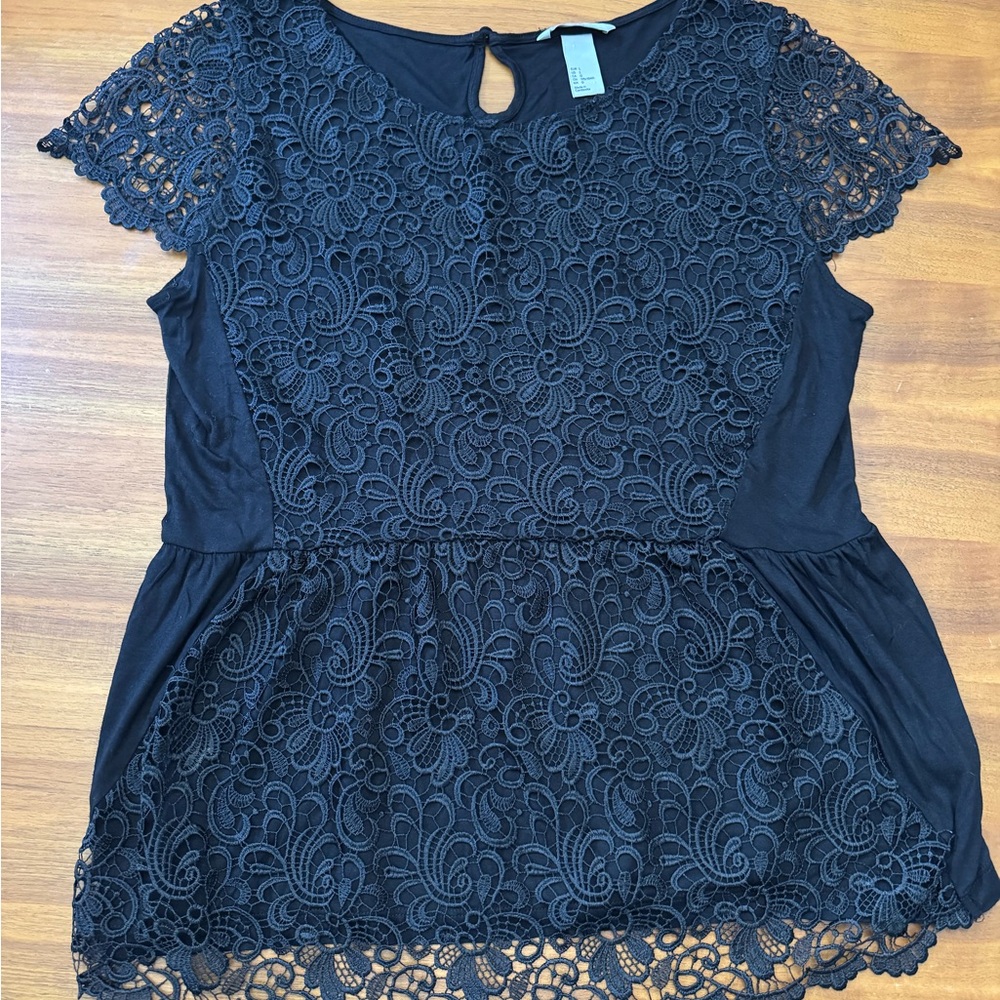 H&M Black Lace Peplum Blouse